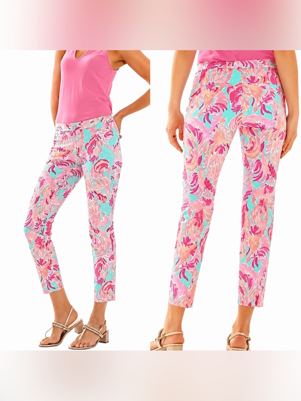 Lilly Pulitzer Love Birds Kelly Skinny Ankle Pants Women’s Size 8 Pink Tropical